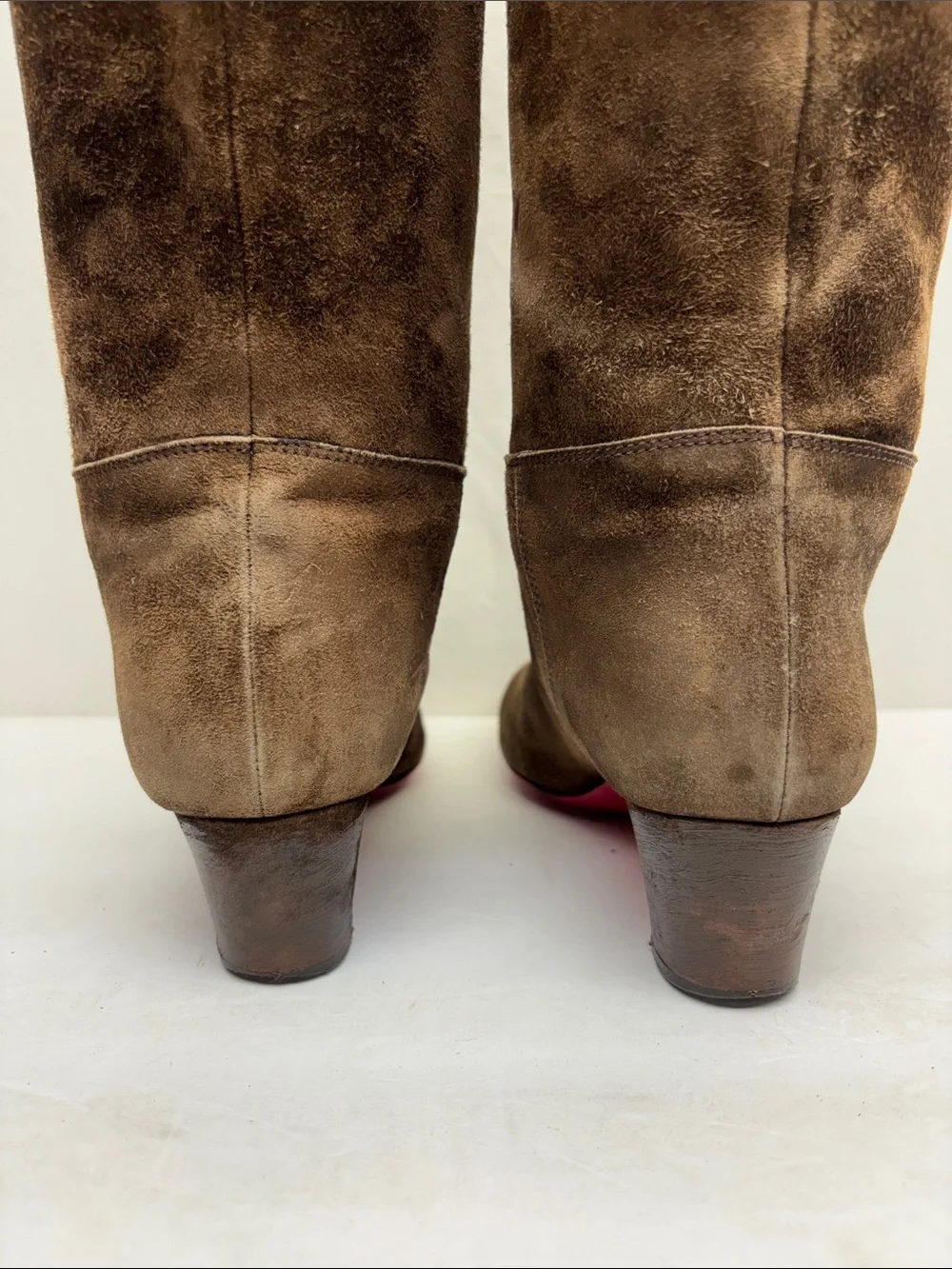 Christian Louboutin Women's Tall Brown Suede Knee-High Boots, size 38